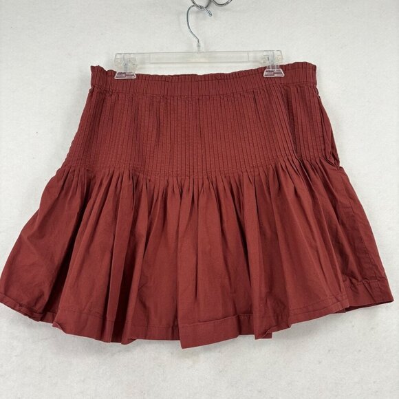 Anthropologie Eula Pintuck Mini Skirt Size M Rust Red Cotton Pleated Lined - Picture 5 of 10